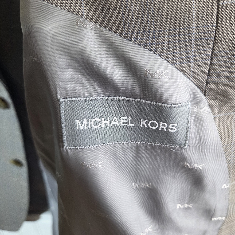 Men's Michael Kors Taupe Two Button Checkered Work Career Blazer Jacket Size 50R - Picture 14 of 14